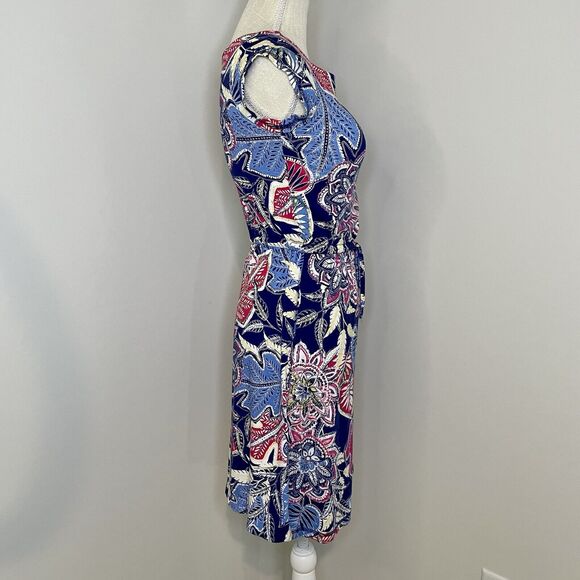 T by Talbots Floral Drawstring Waist Pocket Cap Sleeve Casual T-Shirt Dress Sz P - Picture 2 of 13